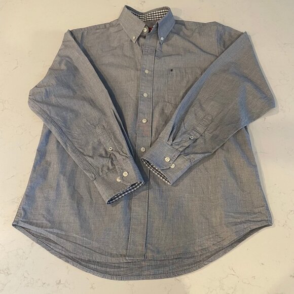 Izod Button Down Lg Sleeve Oxford Collar Casual Cotton Shirt Heathered Blue Sz M - Picture 3 of 13